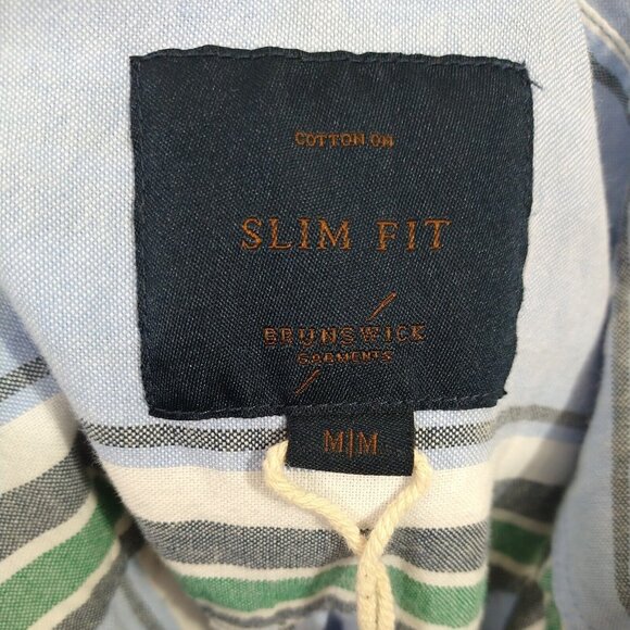 Brunswick Button Down Collared Shirt Men Size M Blue Green Stripe Long Sleeve - Picture 5 of 7
